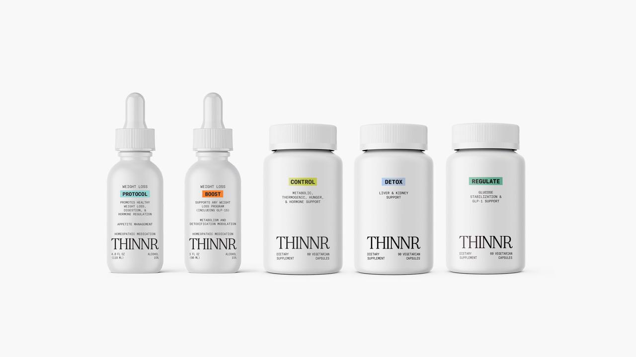 The complete Thinnr product line — Protocol, Boost, Control, Detox, and Regulate